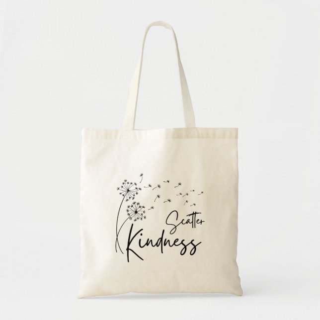 Scatter Kindness Heart Dandelion Tote Bag Tygkasse (Framsidan)