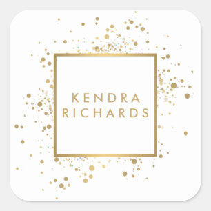 Scattered Faux Guld Confetti White Fyrkantigt Klistermärke