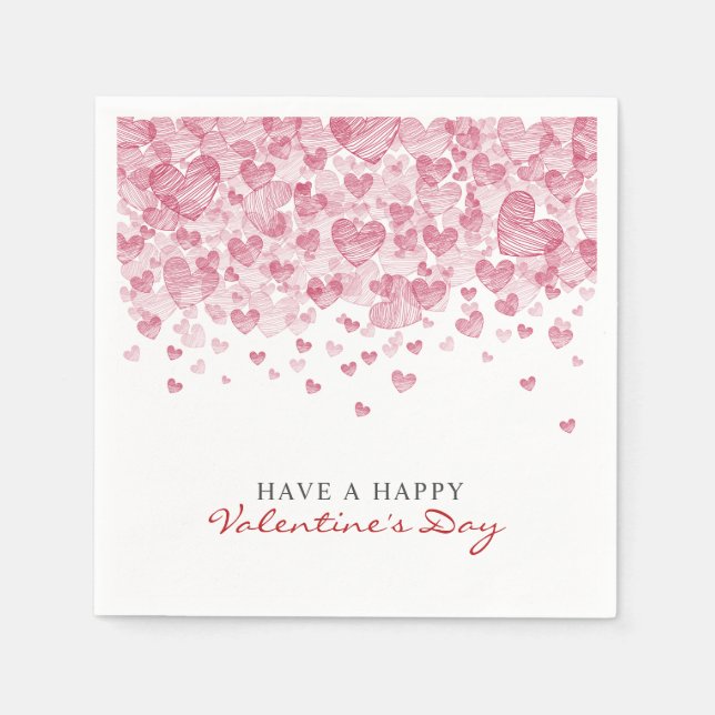 Scattered Red Hearts Valentine Day Party Pappersservett (Framsidan)