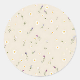 Scattered Wildblomma Mönster med Daisy Runt Klistermärke