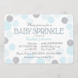 Scatteren för silverglitterblått pricker babystänk inbjudningar