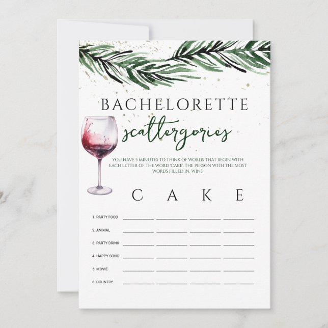 Scattergories Vin Gräs Bachelorette-spelkort Inbjudningar (Framsida)