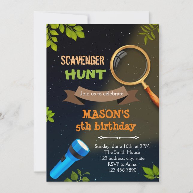 Scavenger Hunt birthday Invitation Inbjudningar (Framsida)
