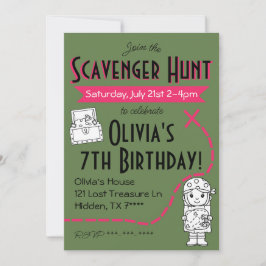 Scavenger Hunt Födelsedagsfest inbjudan Grönt