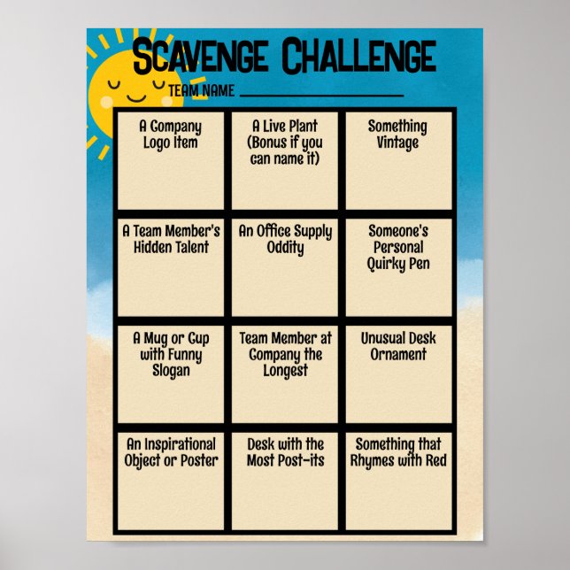 Scavenger hunt office ice breaker game download poster (Framsidan)