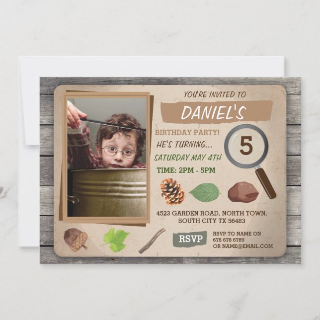 SCAVENGER HUNT PHOTO BARNS FÖDELSEDAG PARTY INBJUD INBJUDNINGAR (Framsida)