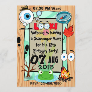 Scavenger Hunt Thmet Kids Party Inbjudningar