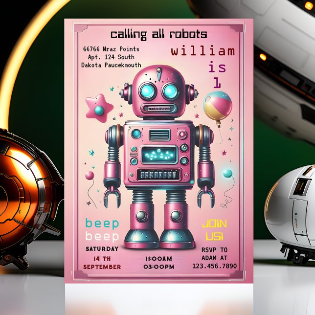 scboy söt Leksak lustig robot första födelsedag Inbjudningar (Skapare uppladdad)