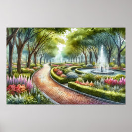 Scen för vattenfärgssommarpark poster