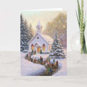 scen i snö med kyrka och församlingar kort