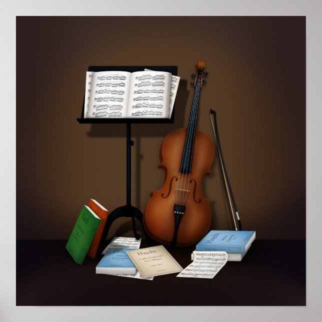 Scen med cello och notställ poster (Framsidan)