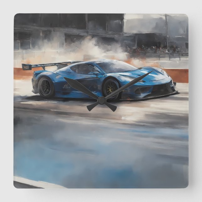 Scen med dynamiskt blått urbant Tävling Fyrkantig Klocka (Framsida)