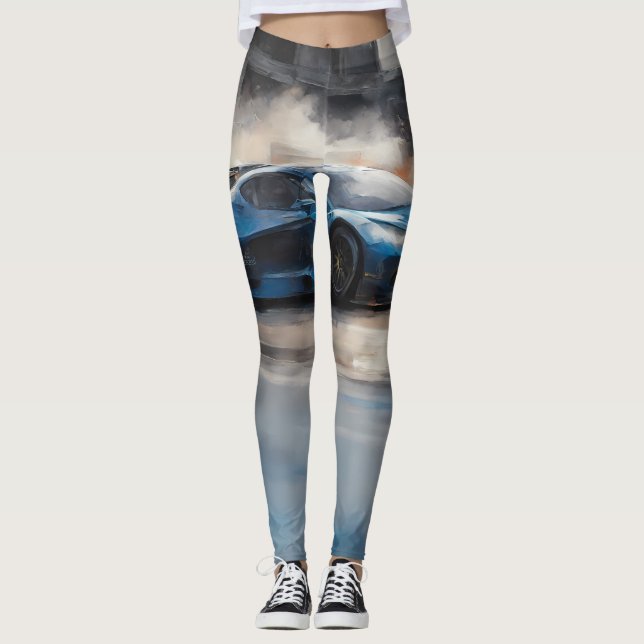 Scen med dynamiskt blått urbant Tävling Leggings (Framsida)