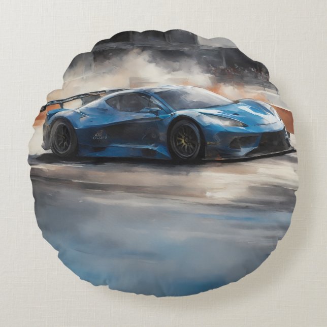 Scen med dynamiskt blått urbant Tävling Rund Kudde (Framsidan)