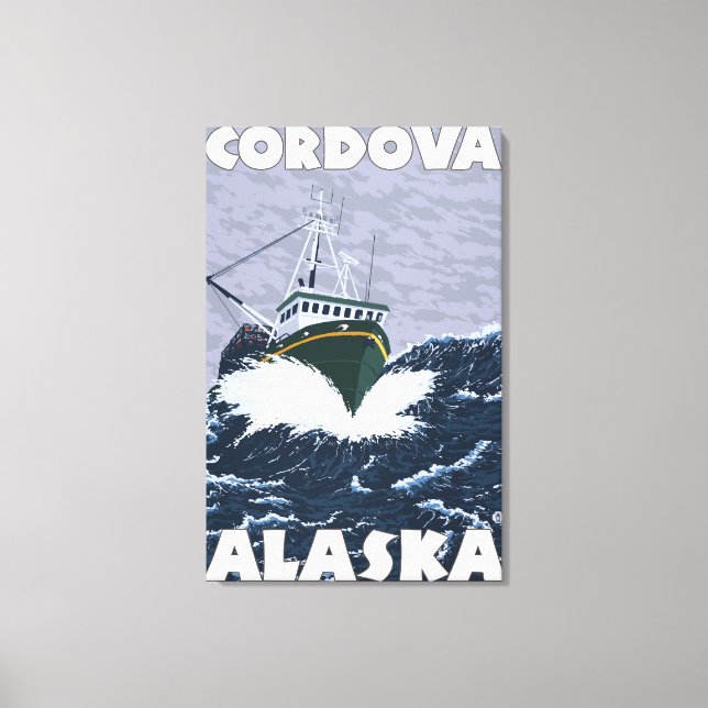 Scen med fiskefartyg - Cordova, Alaska Canvastryck (Framsida)