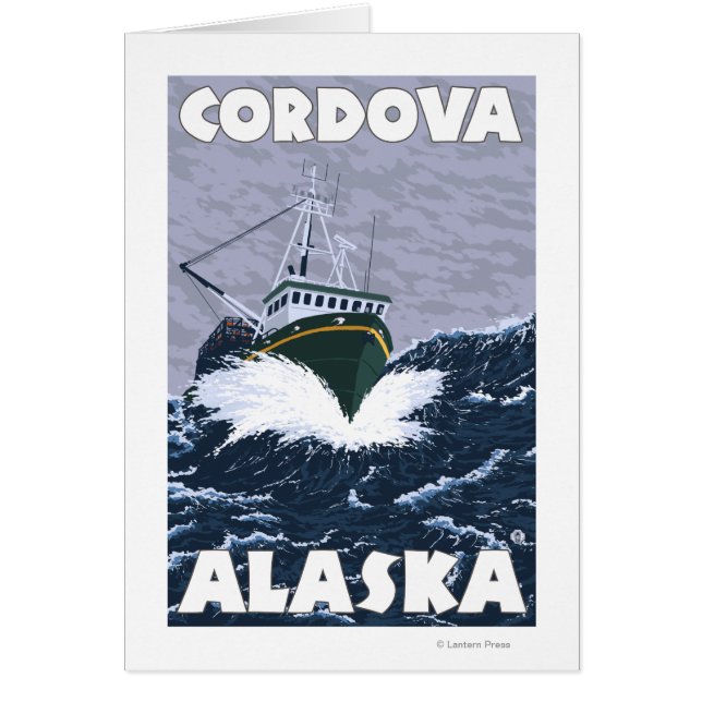 Scen med fiskefartyg - Cordova, Alaska Hälsningskort (Framsidan)