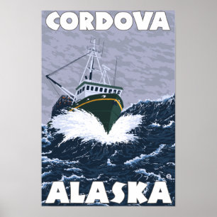Scen med fiskefartyg - Cordova, Alaska Poster