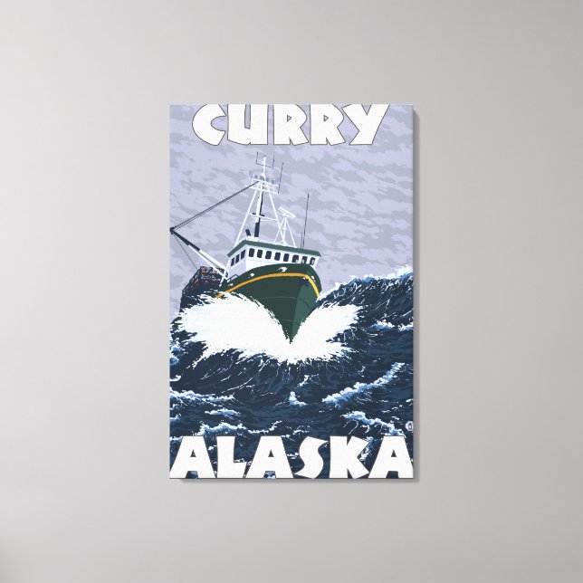 Scen med fiskefartyg - Curry, Alaska Canvastryck (Framsida)