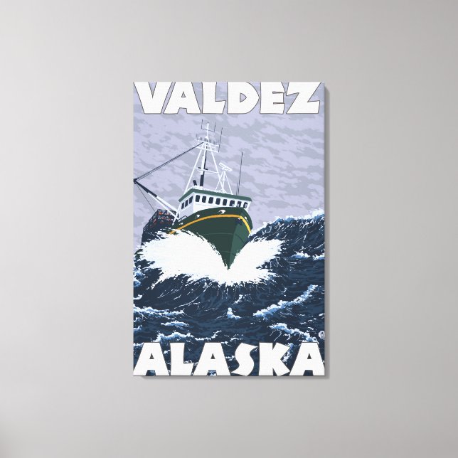 Scen med fiskefartyg - Valdez, Alaska Canvastryck (Framsida)