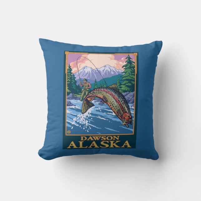 Scen med flugfiske - Dawson, Alaska Kudde (Framsida)