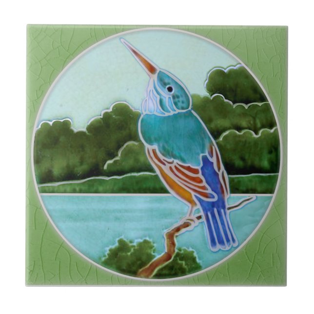 Scen med Kingfisher c1900 T+R Boote Antique Repro Kakelplatta (Framsidan)