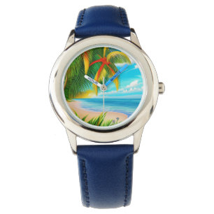 Scen med Tropiska Beach Handflatan Träd Armbandsur