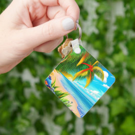 Scen med Tropiska Beach Handflatan Träd Nyckelring