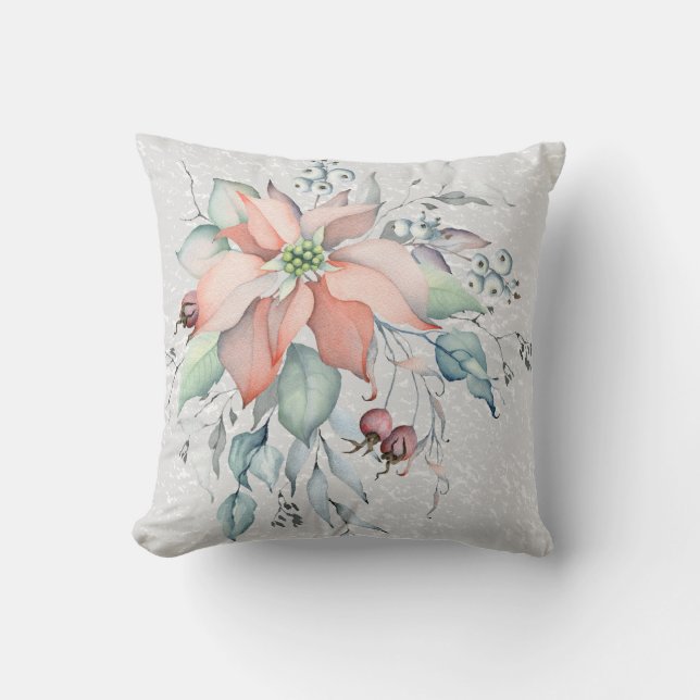 scen Poinsettia Snö, löv, bär, 2 sidoblad Kudde (Framsida)