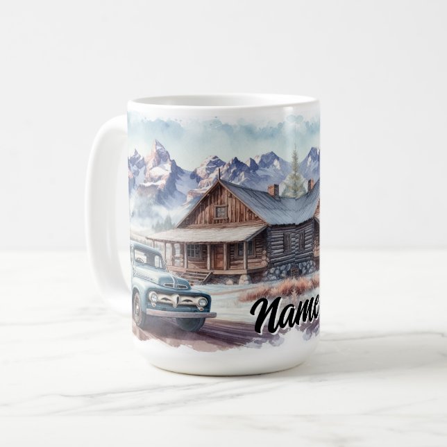 Scenariskt bergsområde Vintage Cabin och Lastbil Kaffemugg (Framsida vänster)