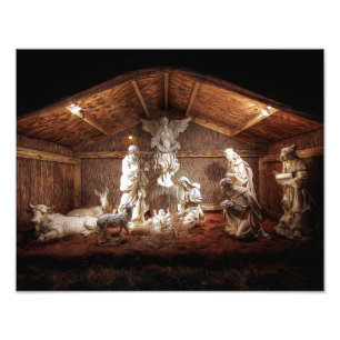 Scene för julklapp Jesus Nativitetshanterare Fototryck