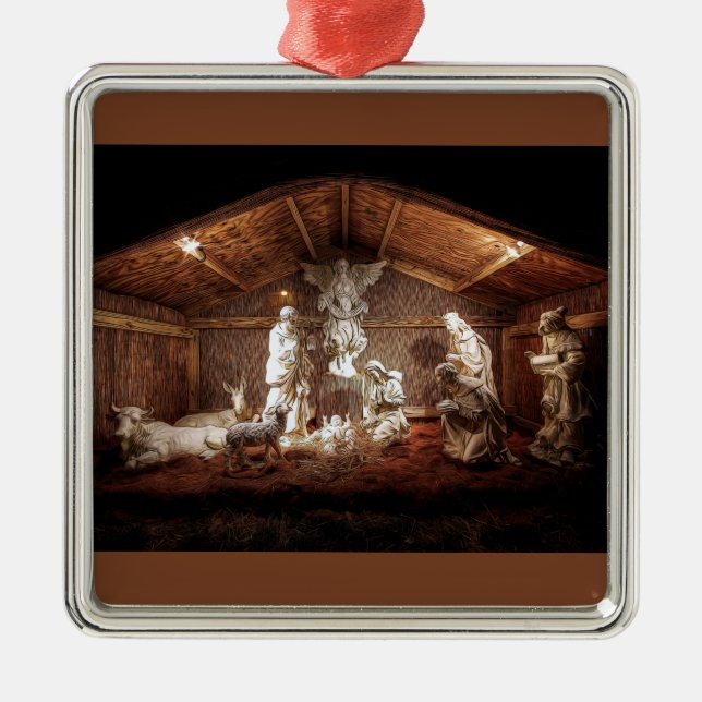 Scene för julklapp Jesus Nativitetshanterare Julgransprydnad Metall (Framsidan)