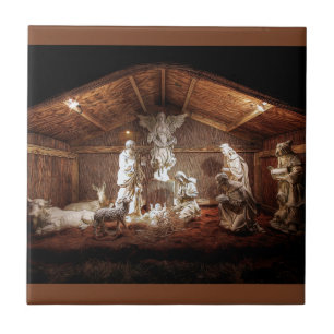 Scene för julklapp Jesus Nativitetshanterare Kakelplatta