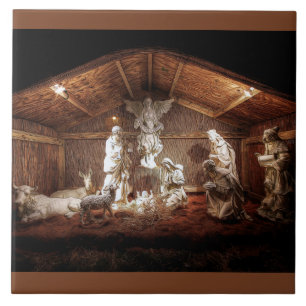 Scene för julklapp Jesus Nativitetshanterare Kakelplatta