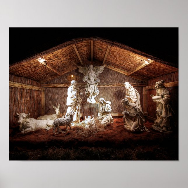 Scene för julklapp Jesus Nativitetshanterare Poster (Framsidan)