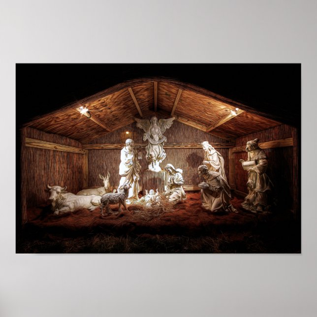 Scene för julklapp Jesus Nativitetshanterare Poster (Framsidan)