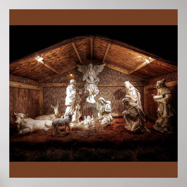 Scene för julklapp Jesus Nativitetshanterare Poster (Framsidan)