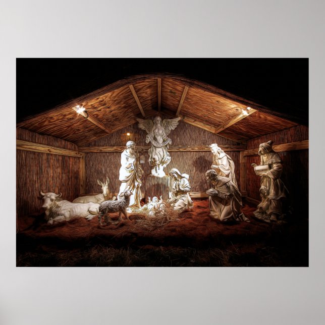 Scene för julklapp Jesus Nativitetshanterare Poster (Framsidan)