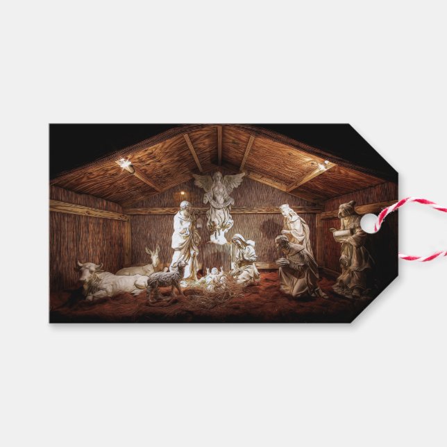Scene för julklapp Jesus Nativitetshanterare Presentetikett (Framsidan (Horizontal))