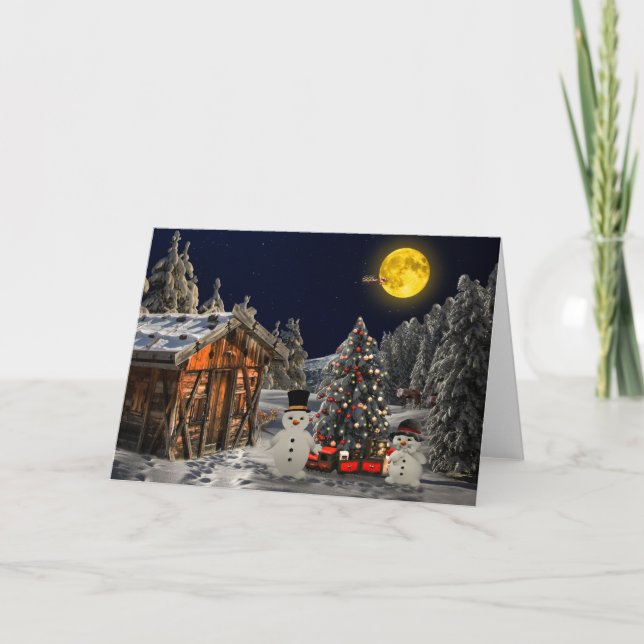 Scene för julvinter Snögubbe Helgkort (Framsida)