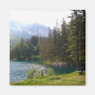 Scenen Alpine Skogen och Sjö Photo Magnet