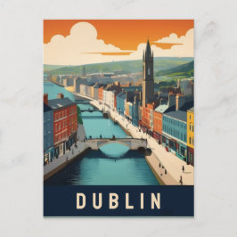 Scenen Dublin Ireland Retro Travel Art River Vykort