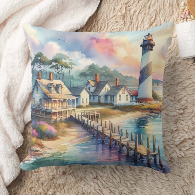 Scenen för kustfyr och bågstugor kudde (Filt)