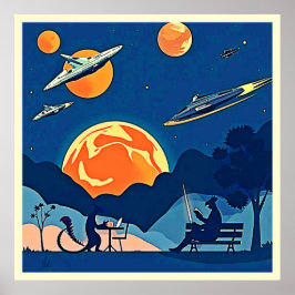 Scenen för Retro-sci-Fi-planeten Poster
