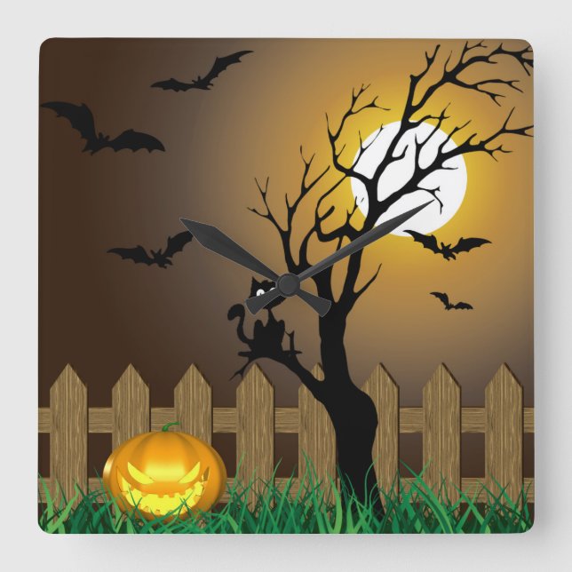 Scenen Halloween Garden Scene Fyrkantig Klocka (Framsida)