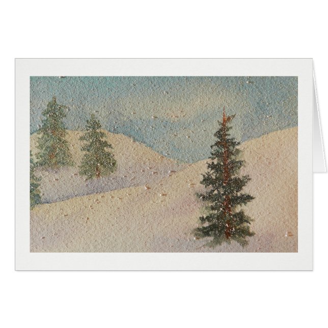Scenen med vattenfärg Snö i bergen OBS Kort (Framsidan Horizontal)