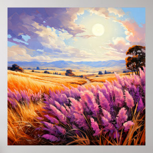Scenen Overcast Day Prairie Illustration Poster