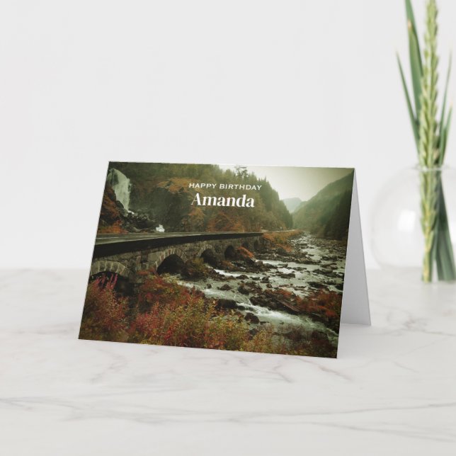 Scenen Photo Waterfalls och Forest Birthday Kort (Framsida)