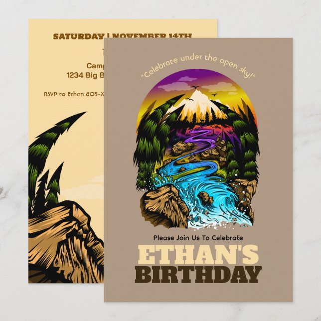 Scenen utomhusfirande av födelsedagstjuret inbjudningar (Fram/baksida)