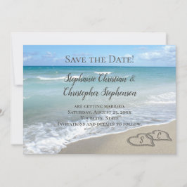 Scener Heares in the Sand Beach Save the Date Inbjudningar