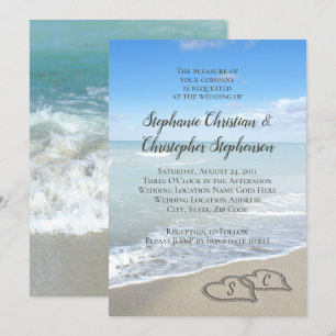 Scener Hearts in the Sand Beach Wedding Inbjudningar